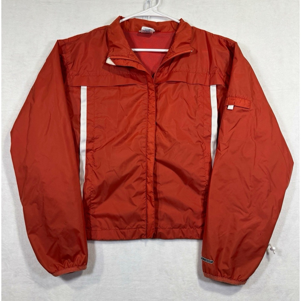 Vintage Reebok Windbreaker Jacket Women L Orange Rust Y2K 90s Track Jacket Mesh